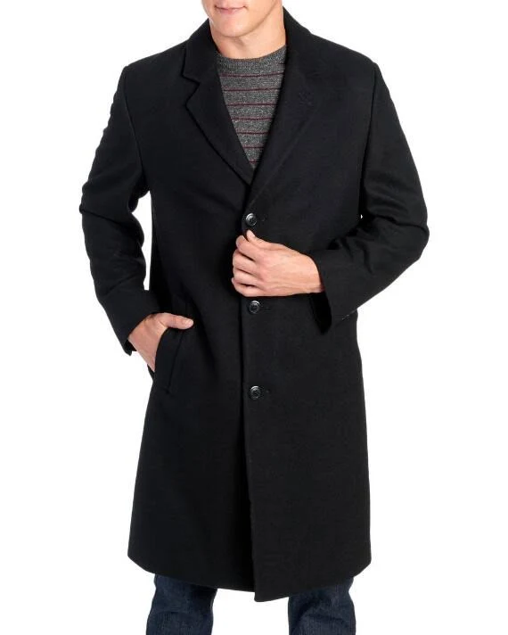 London Fog Wool Top Coat 48R Black Men