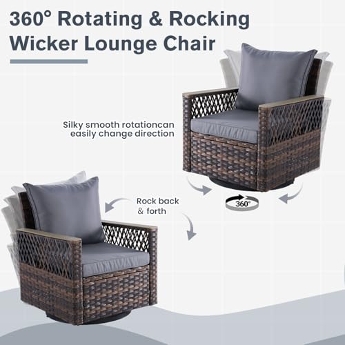 MELLCOM 4 Pieces Patio Furniture Set, Outdoor Wicker Chairs with Ottomans