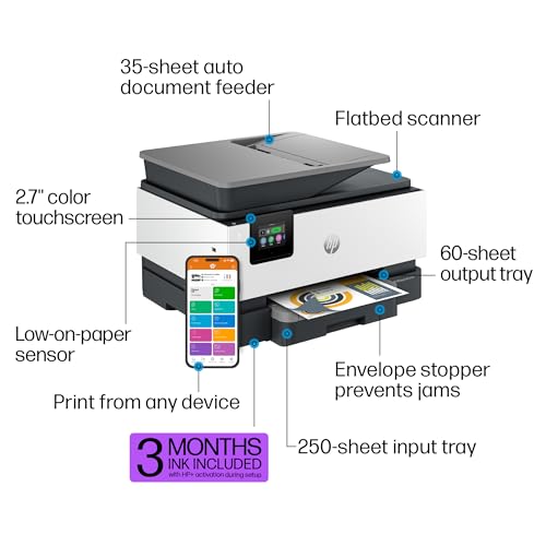 HP OfficeJet Pro 9125e All-in-One Printer, Color, Printer-for-Small Medium Business, Print, Copy, scan, fax,Touchscreen; Smart Advance Scan