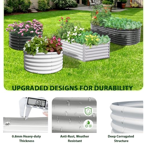 A ANLEOLIFE 8X4X1.5 ft Galvanized Raised Garden Beds Outdoor, Oval Large Metal Planter Box for Planting Vegetables Flowers Herb