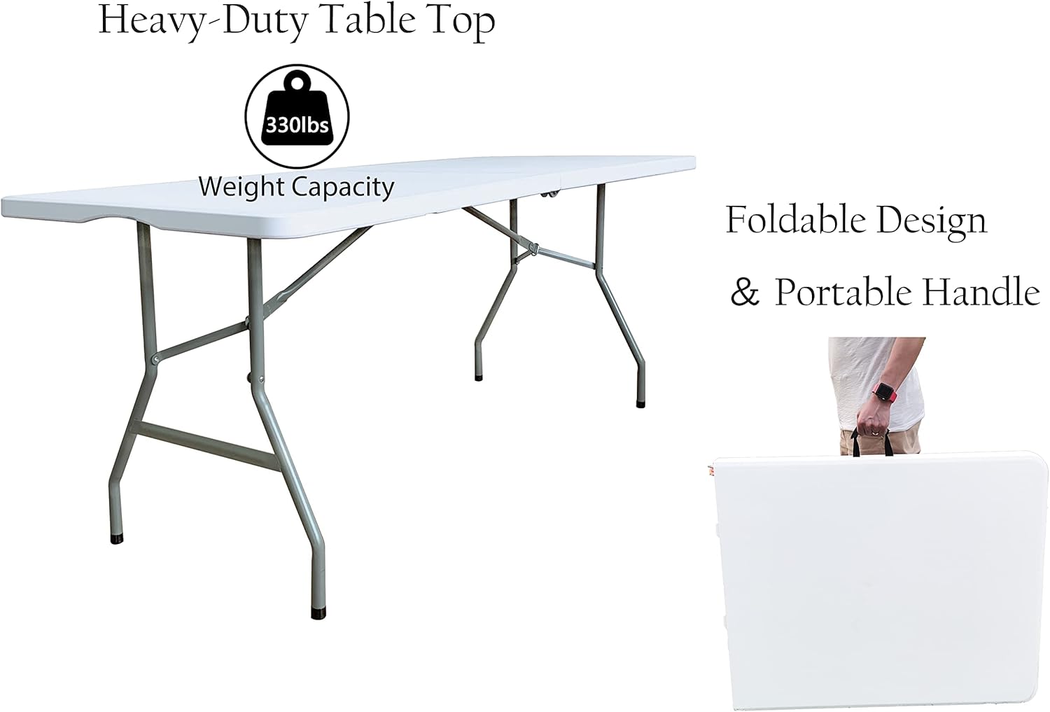 JingPieCle 4 Foot Folding Table Adjustable Height 4 ft Table Portable Plastic Dining Table Folding Utility Table 4ft Folding Card Table