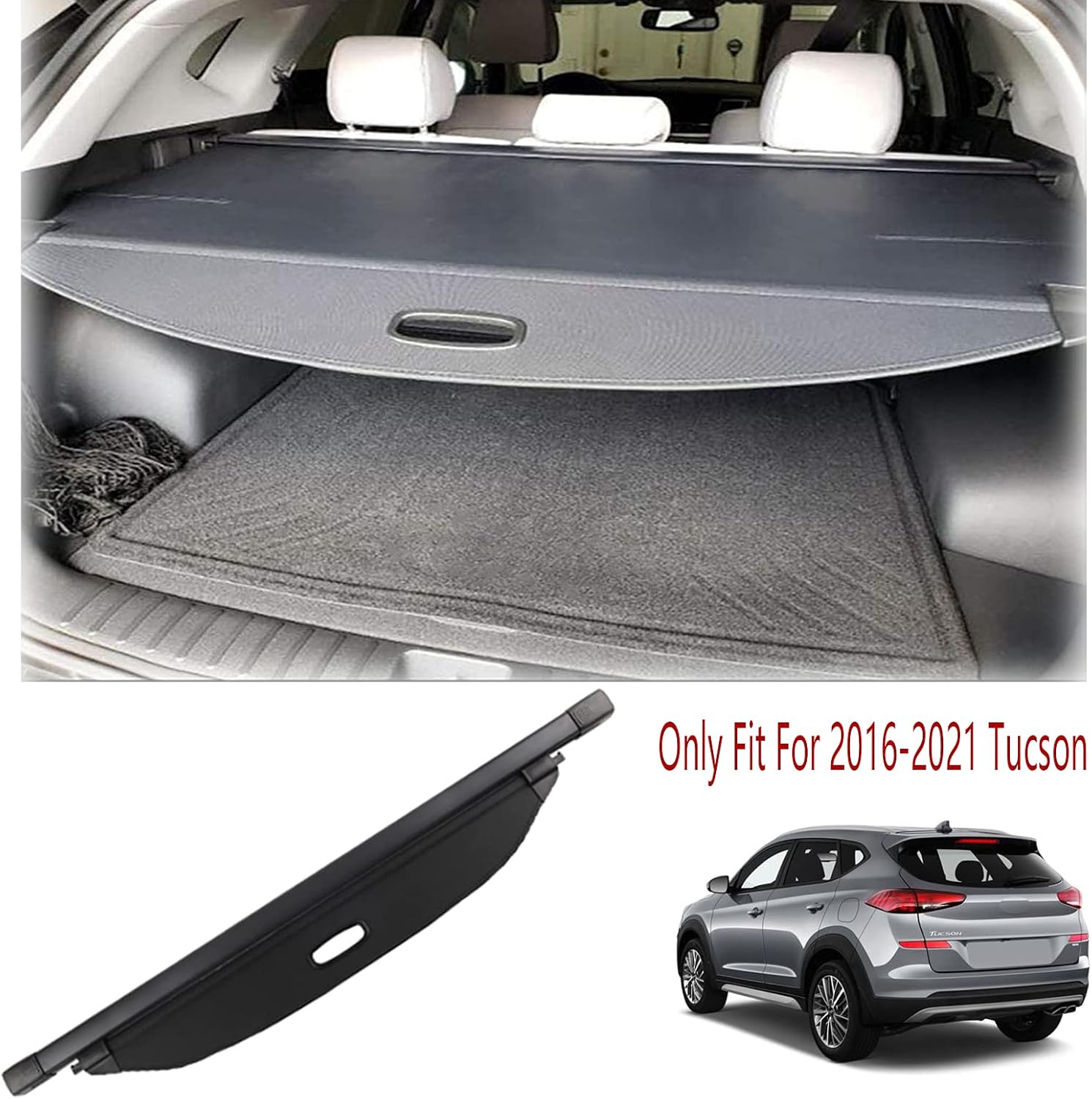 Cargo Cover Retractable Trunk Shielding Shade For 2016-2021 Hyundai Tucson Black by Kaungka（not fit for other vehicle) Pack of 2