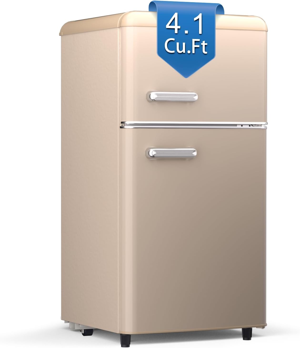 Mini Fridge with Freezer Retro Refrigerator 4.1 Cu. Ft. Small Fridge with Freezer for Bedroom with Adjustable Temperature,Glass Shelves