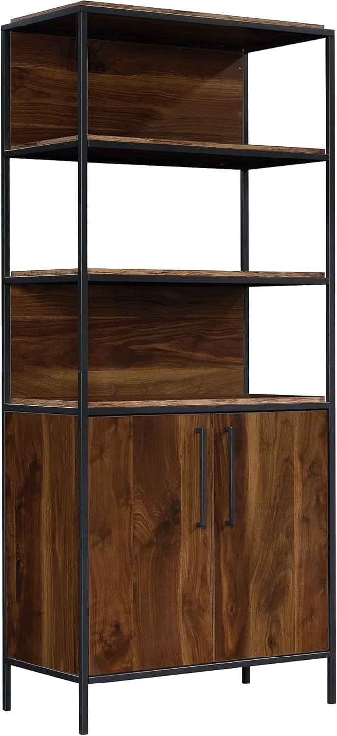 Sauder Nova Loft Bookcase with Doors, L: 33.07 x W: 17.32 x H: 75.98, Grand Walnut Finish