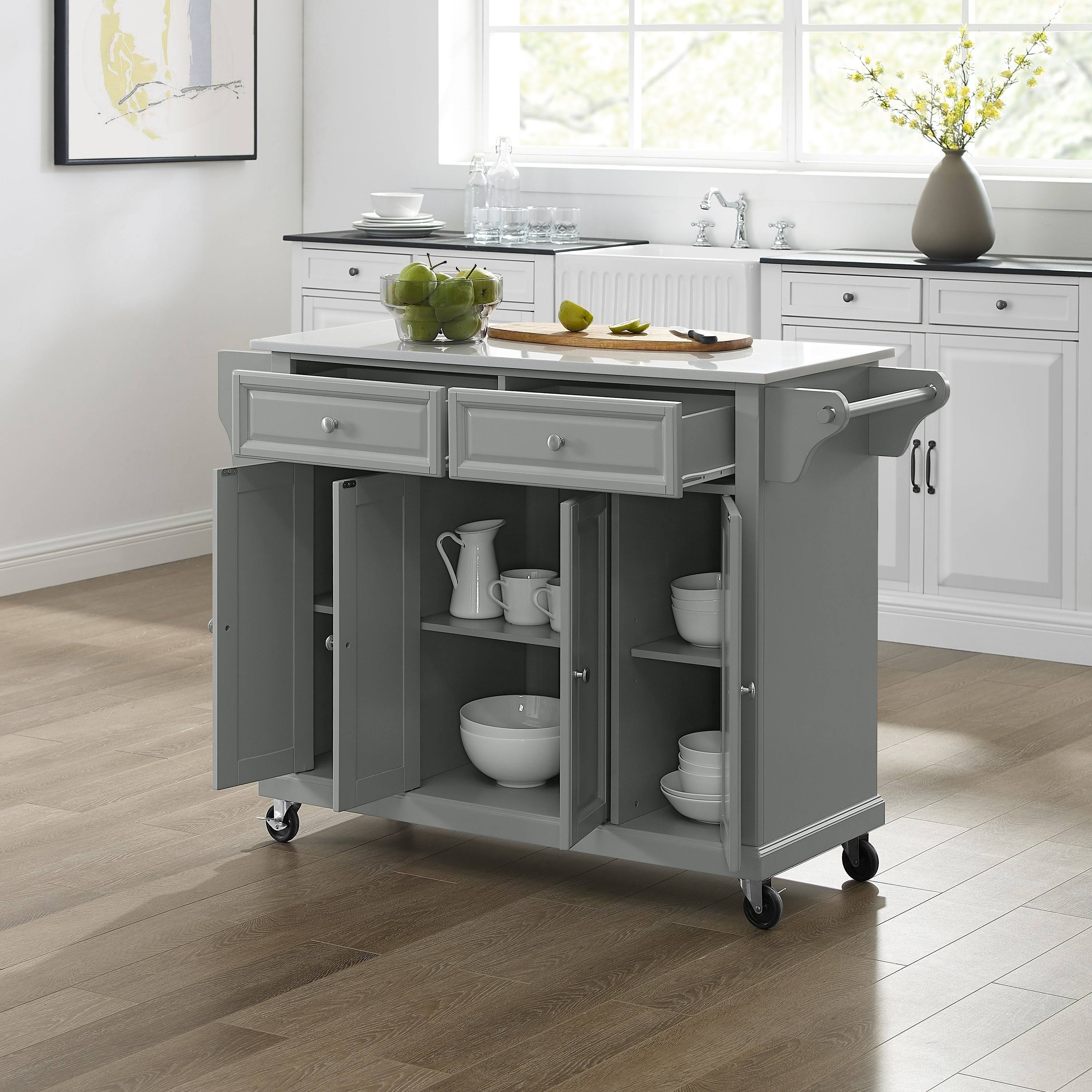 Crosley Full Size Granite Top Kitchen Cart/Island Gray/White