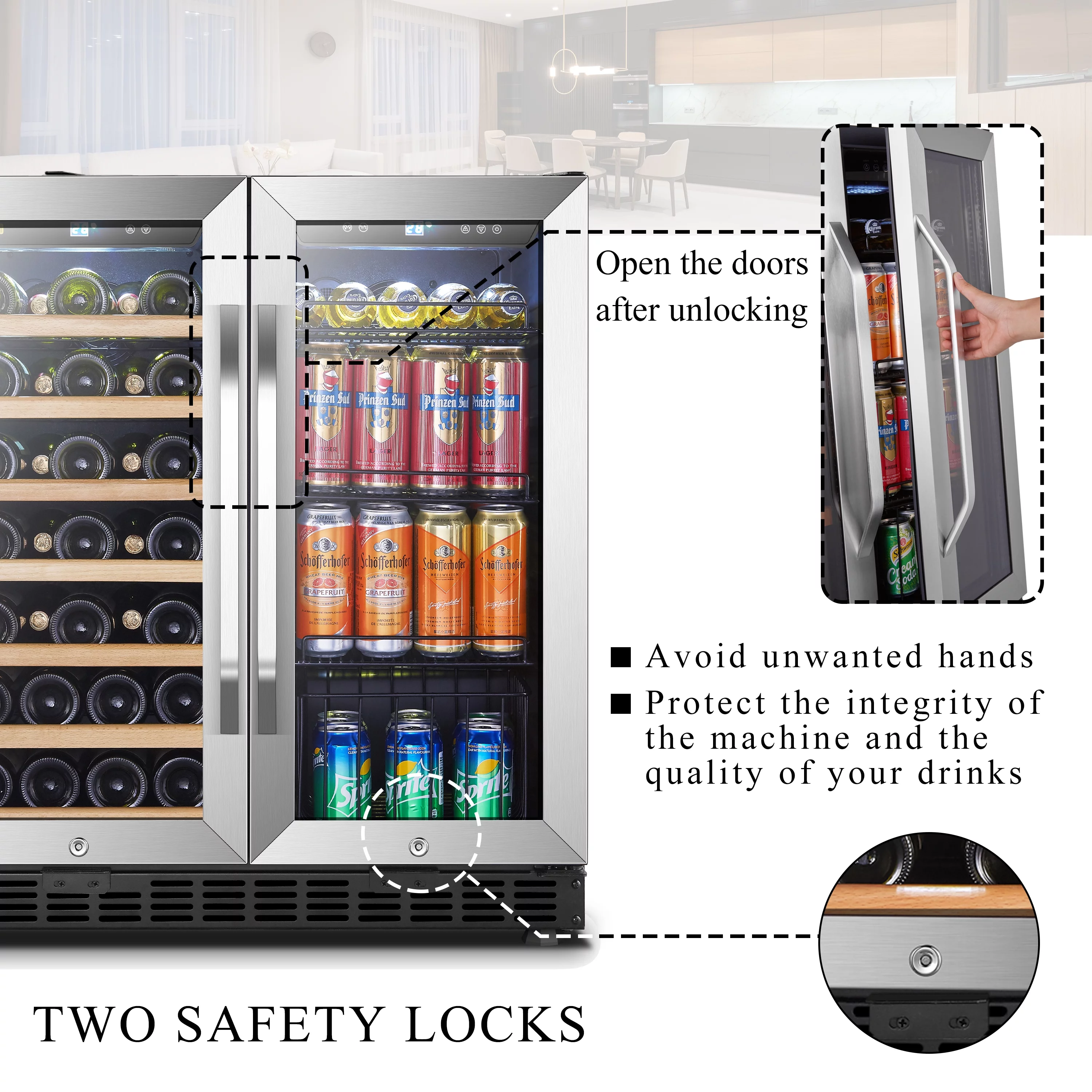 Lanbo 70 Can 33 Bottle Under Counter Dual Zone Wine Refrigerator and Beverage Cooler 30 inch Width