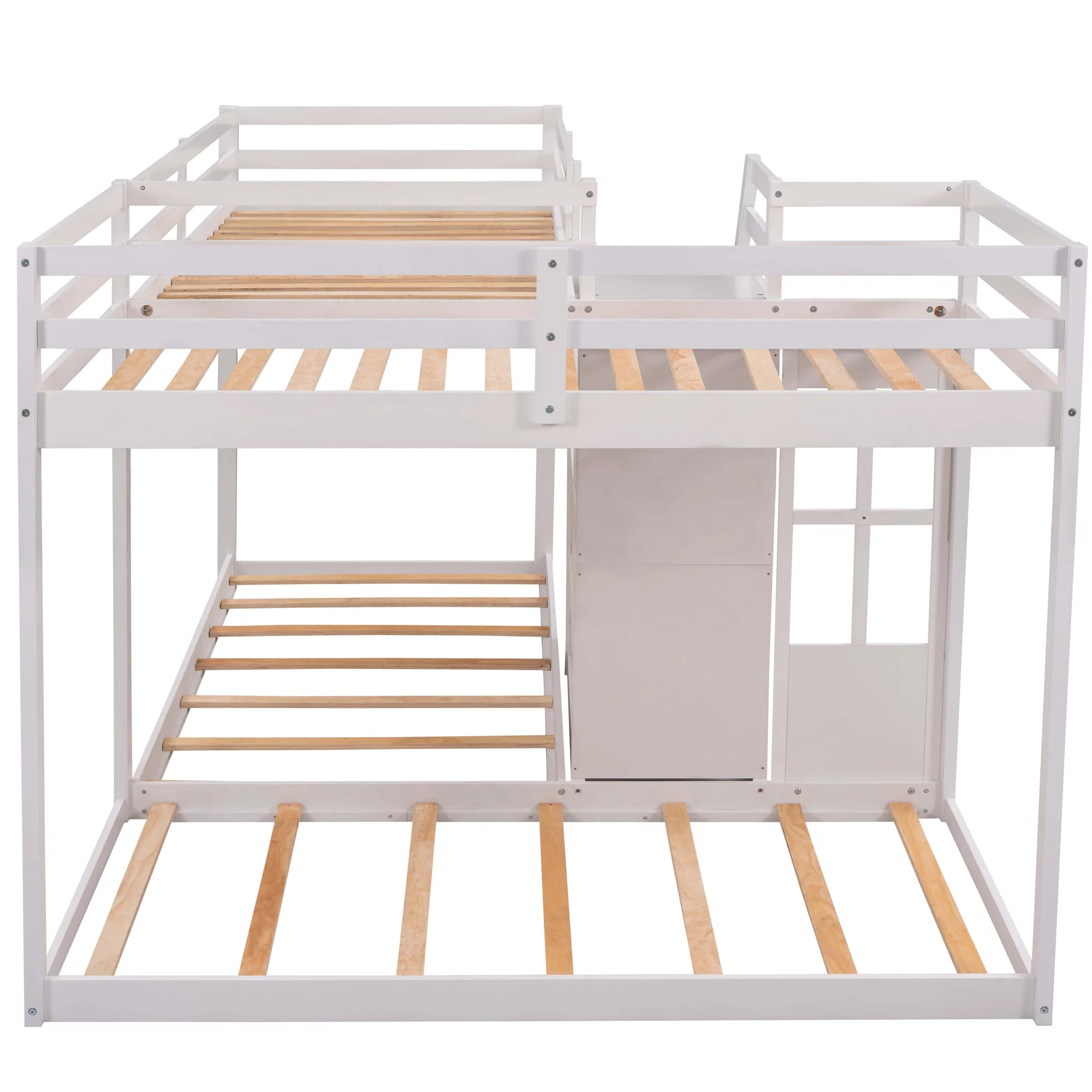 EUROCO Twin over Twin L-Shaped Bunk Bed with Middle Staircase, White - Curated Treasures Market