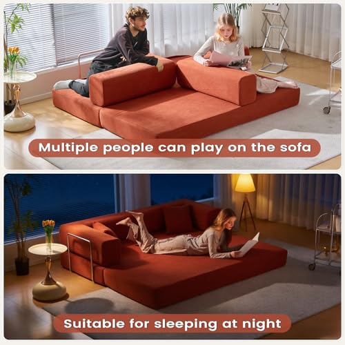 Convertible Sleeper Sofa Bed No Assembly Corduroy Upholstered Green Modular Floor Couch Queen/King Size Foldable Futon with Memory Foam for Apartment