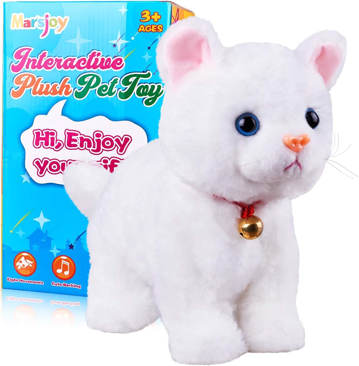 White Plush Cat Stuffed Animal Interactive Cat Robot Toy, Robotic Cat Barking Meow Kitten Touch Control, Electronic Cat Pet, Robot Cat Kitty Toy