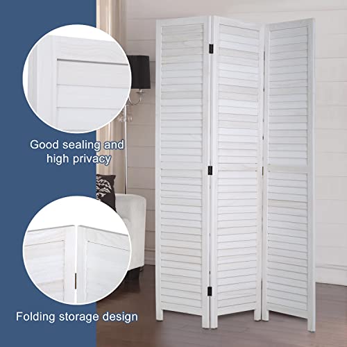 Room Divider 6 Panel Wood Privacy Screen Folding Partition Wall Room Dividers Freestanding White 5.57 FT Tall Divider for Room Separation