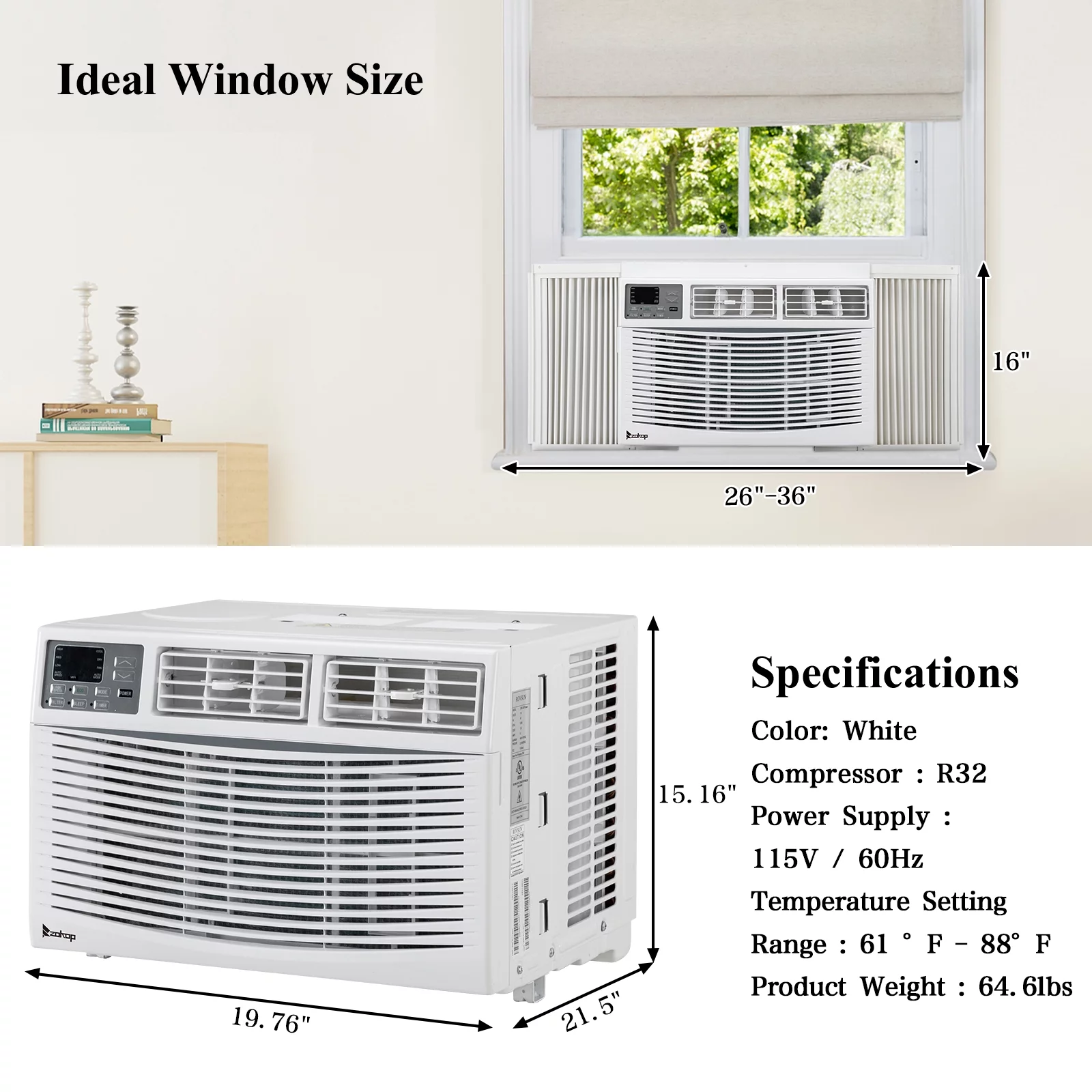SalonMore 12000BTU 110V Window-Mounted Remote Control Air Conditioner, White