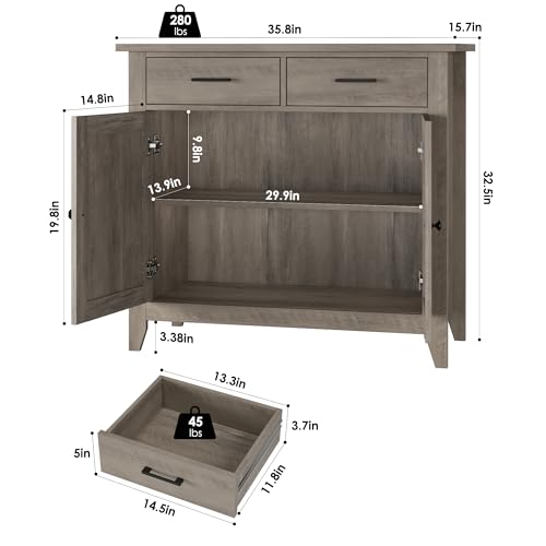 HORSTORS Kitchen Storage Cabinet, Modern Farmhouse Buffet Cabinet with Storage, Coffee Bar with 2 Drawers and 2 Doors