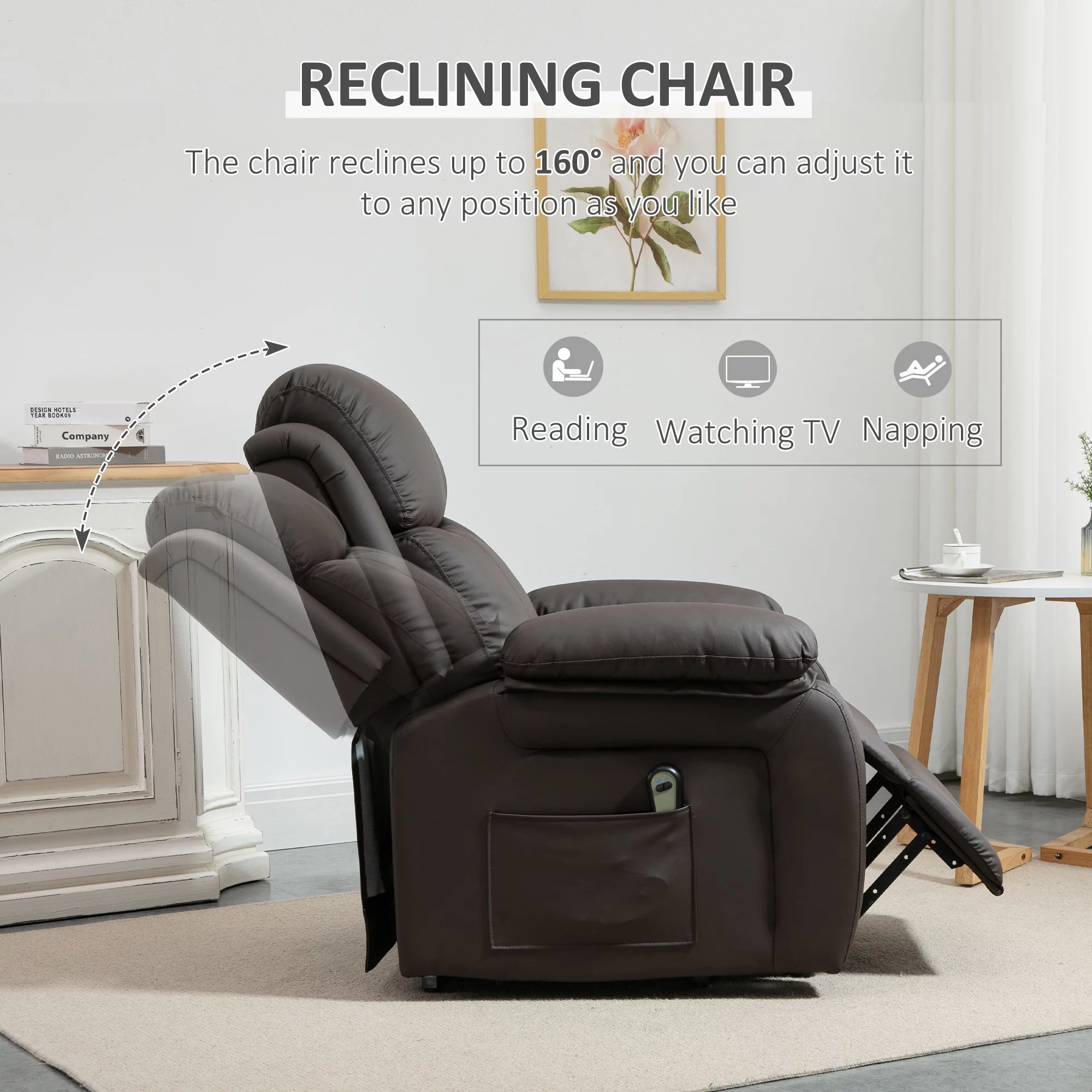 HOMCOM Living Room Power Lift Chair, PU Leather Electric Recliner Sofa Chair for Elderly with Remote Control, 3 Positions, Side Pockets