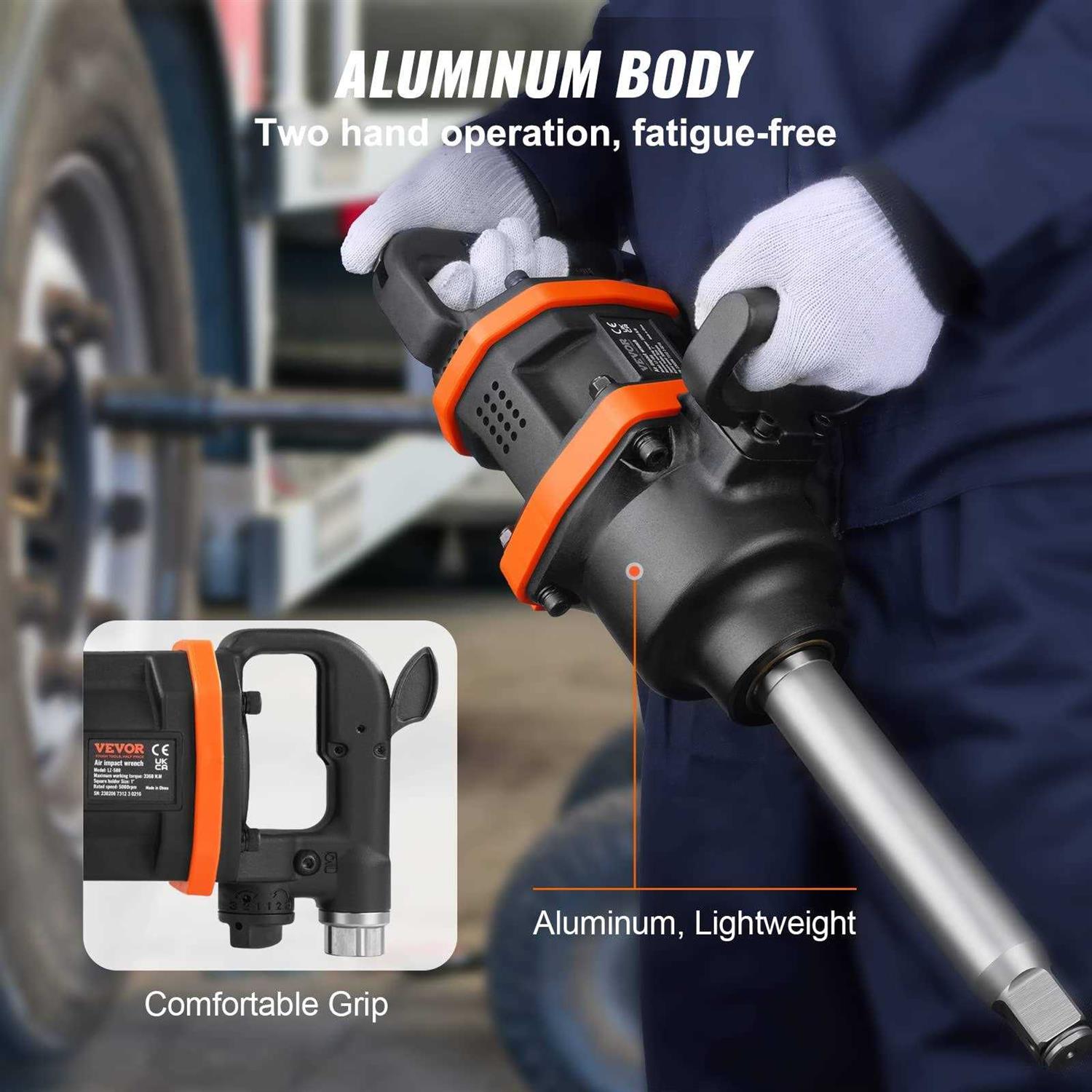 VEVOR 1 Inch Air Impact Wrench Up to 3160 ft-lbs High Reverse Torque Output 1 Pneumatic Impact Gun w/ 8 Inch Extended Anvil &amp; Carrying Case