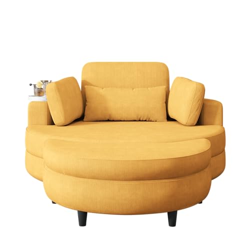 51.5-Inch Oversized Swivel Accent Barrel Chair with Storage Ottoman ,Button Decor and 4 Pillows