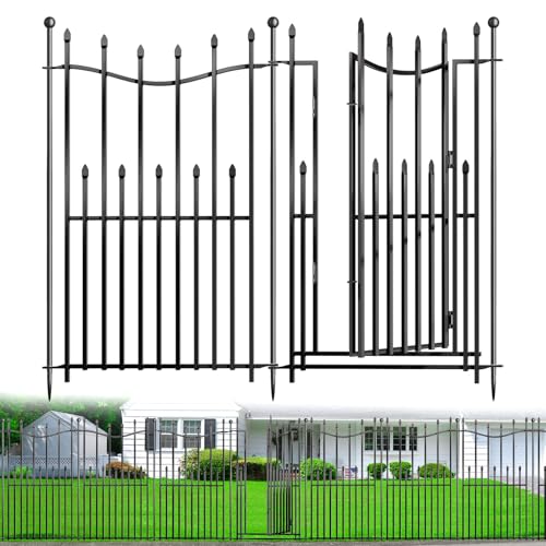 8 Panels No Dig Decorative Garden Fence, 40in(H)×17.6ft(L) Heavy-Duty Rustproof Metal Panels, Outdoor Dog Barrier for Yard & Patio, Landscape