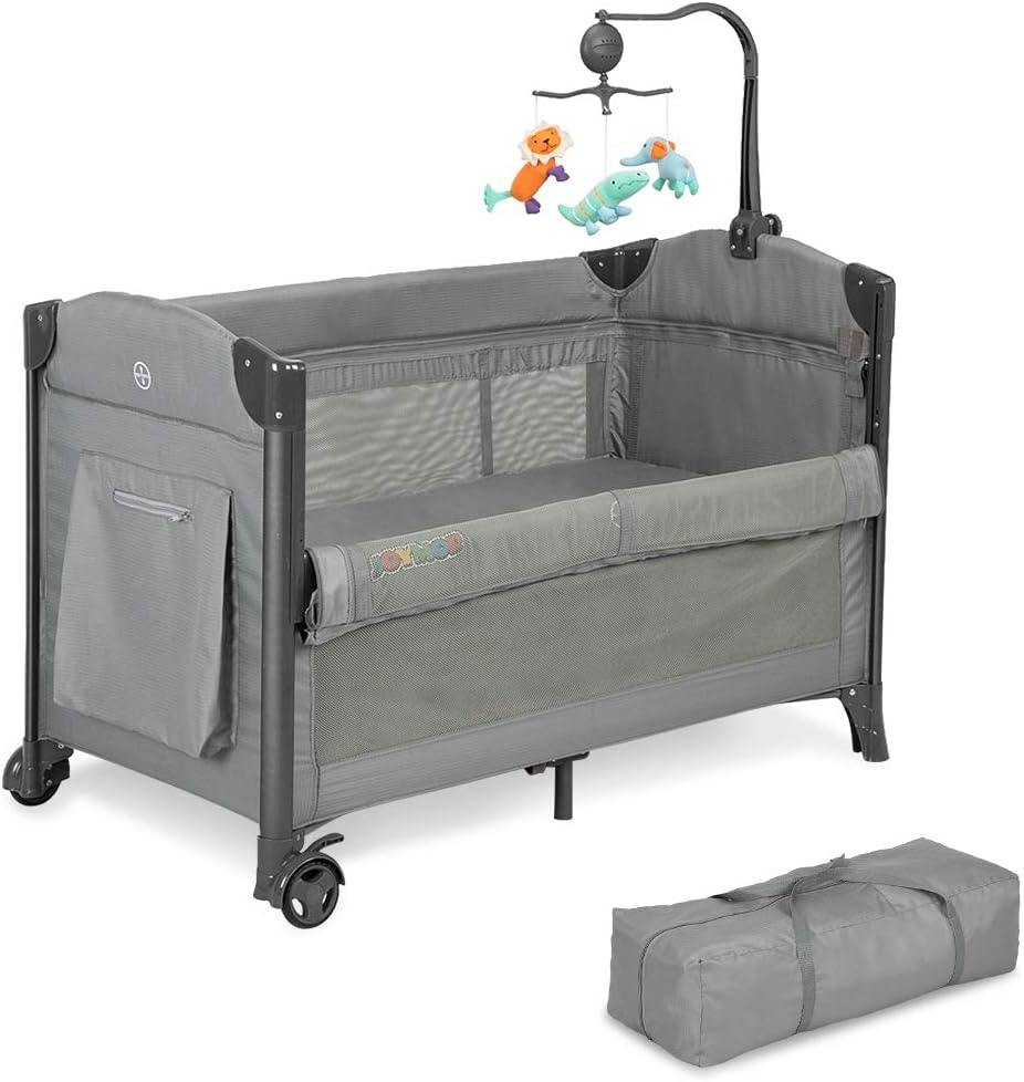 JOYMOR 3 in 1 Baby Bedside Sleeper, Bed Side with Mattress, Convert to Bassinet, Bedside Sleeper, Playpen, Quick Foldable Travel Bassinet Bed