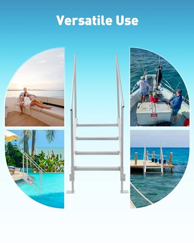 CO-Z 4 Step Dock Ladder, Pontoon Boat Ladder with 500lb Load, Height Adjustable Swim Ladder with Wide Step & Nonslip Tread