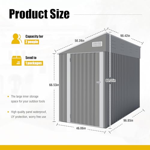 4×8 FT Outdoor Metal Storage Shed,Heavy-Duty Lean to Storage Shed with Floor Base,Garden Tool Metal Storage House W/Lockable Door and 2 Air Vents