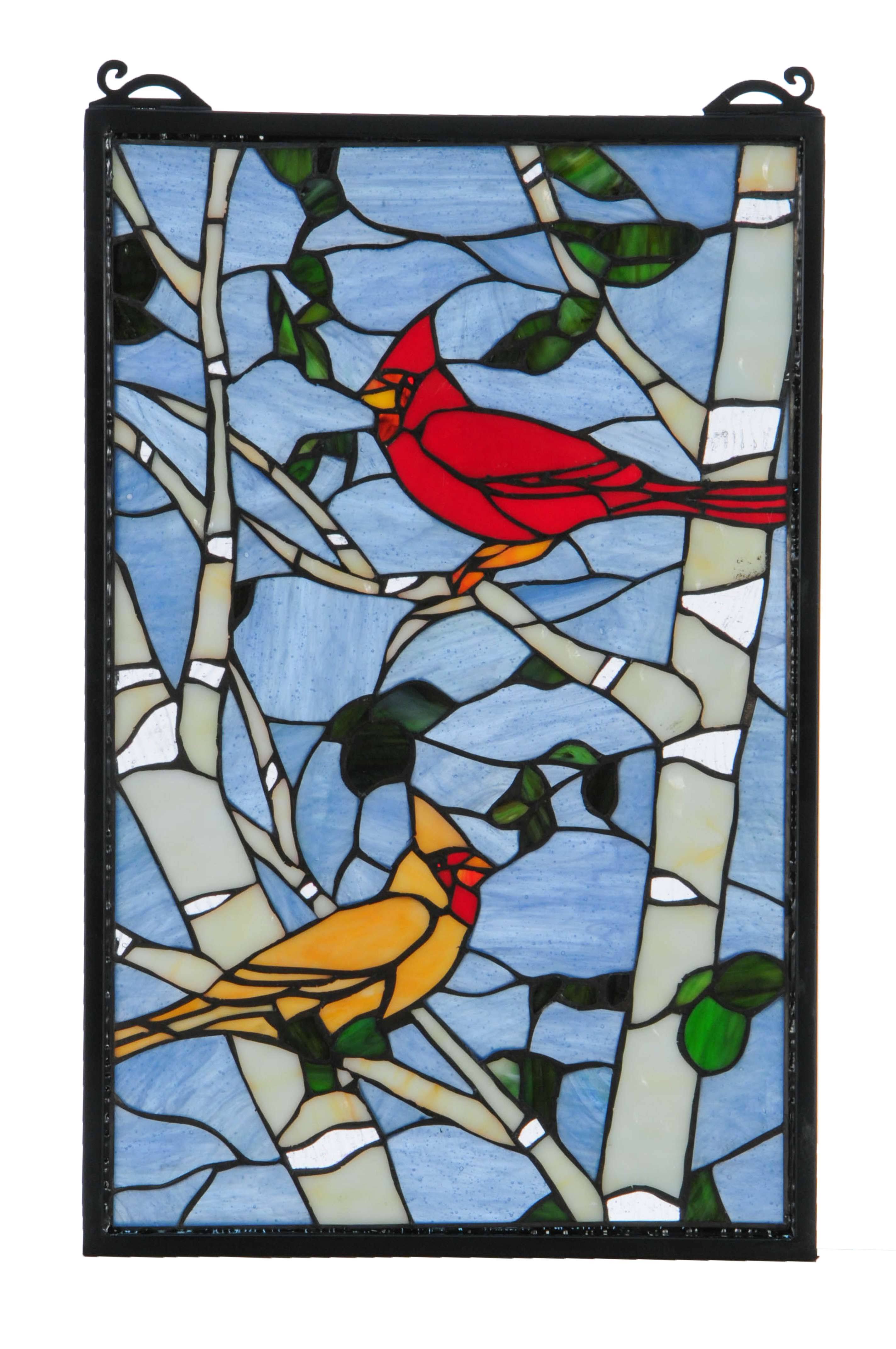 Meyda 119436 13x22 W x 10x22 H Cardinals Morning Stained Glass Window
