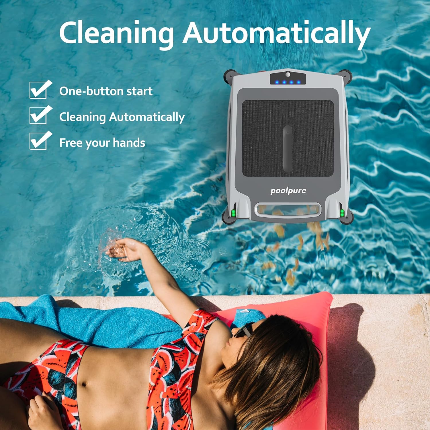POOLPURE Pool Skimmer Robot, Solar/Battery Dual Powered Robotic Pool Skimmer