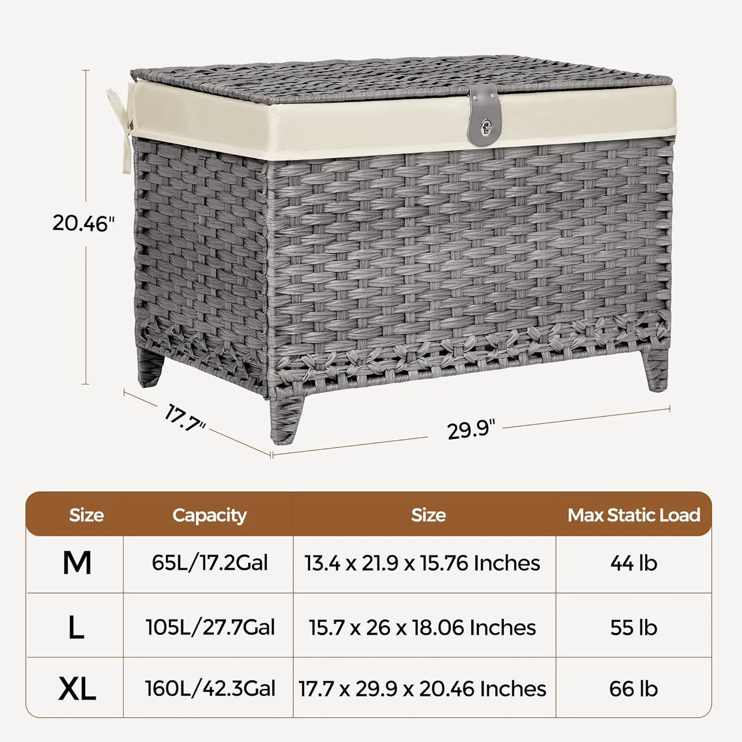Wicker Storage Basket with Lid,Rattan Shelf Basket with Removable Liner Bag,160L Storage Bin,Storage Trunk with Heightened Feet