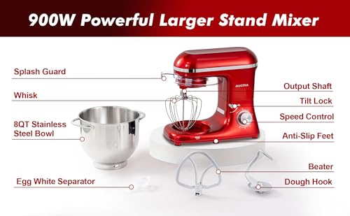 Aucma Stand Mixer,6.5-QT 660W 6-Speed Tilt-Head Food Mixer, Kitchen Electric Mixer with Dough Hook, Wire Whip & Beater (6.5QT, Black)
