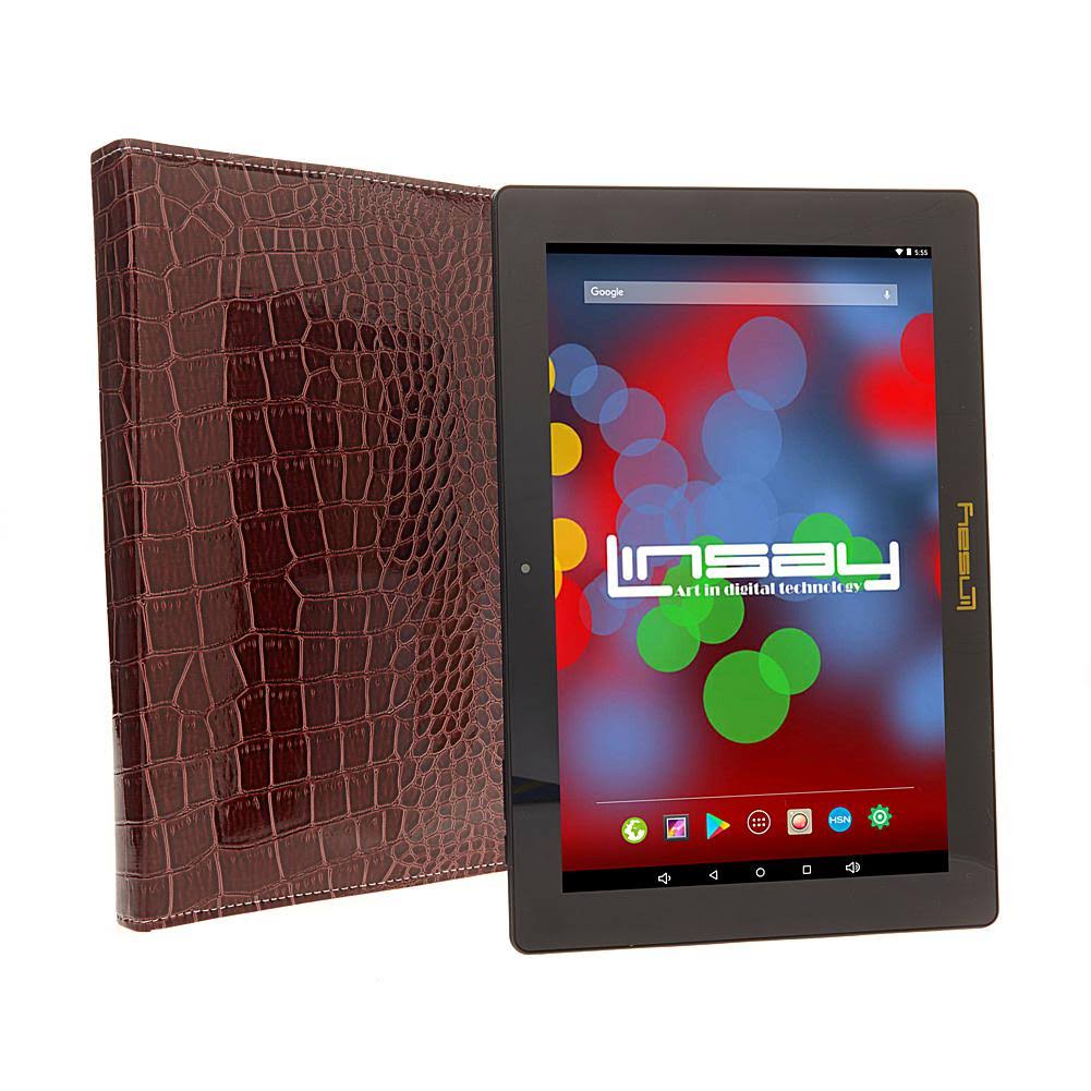 LINSAY 10.1 inch Quad Core 1280 x 800 IPS Screen Tablet 16GB with Brown Crocodile Style Leather Keyboard Case