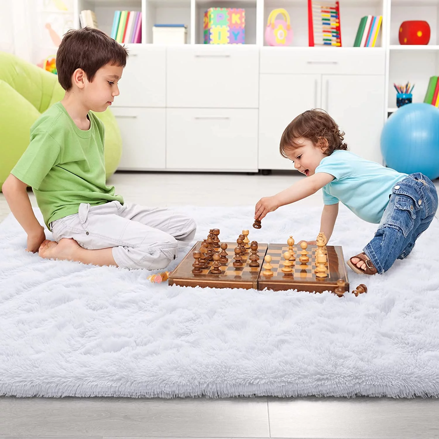Junovo Super Soft Fluffy Area Rugs Modern Shag Rug for Bedroom Living Room,Cute Carpets for Kids Nursery Girls Home Dorm,5'x8',White