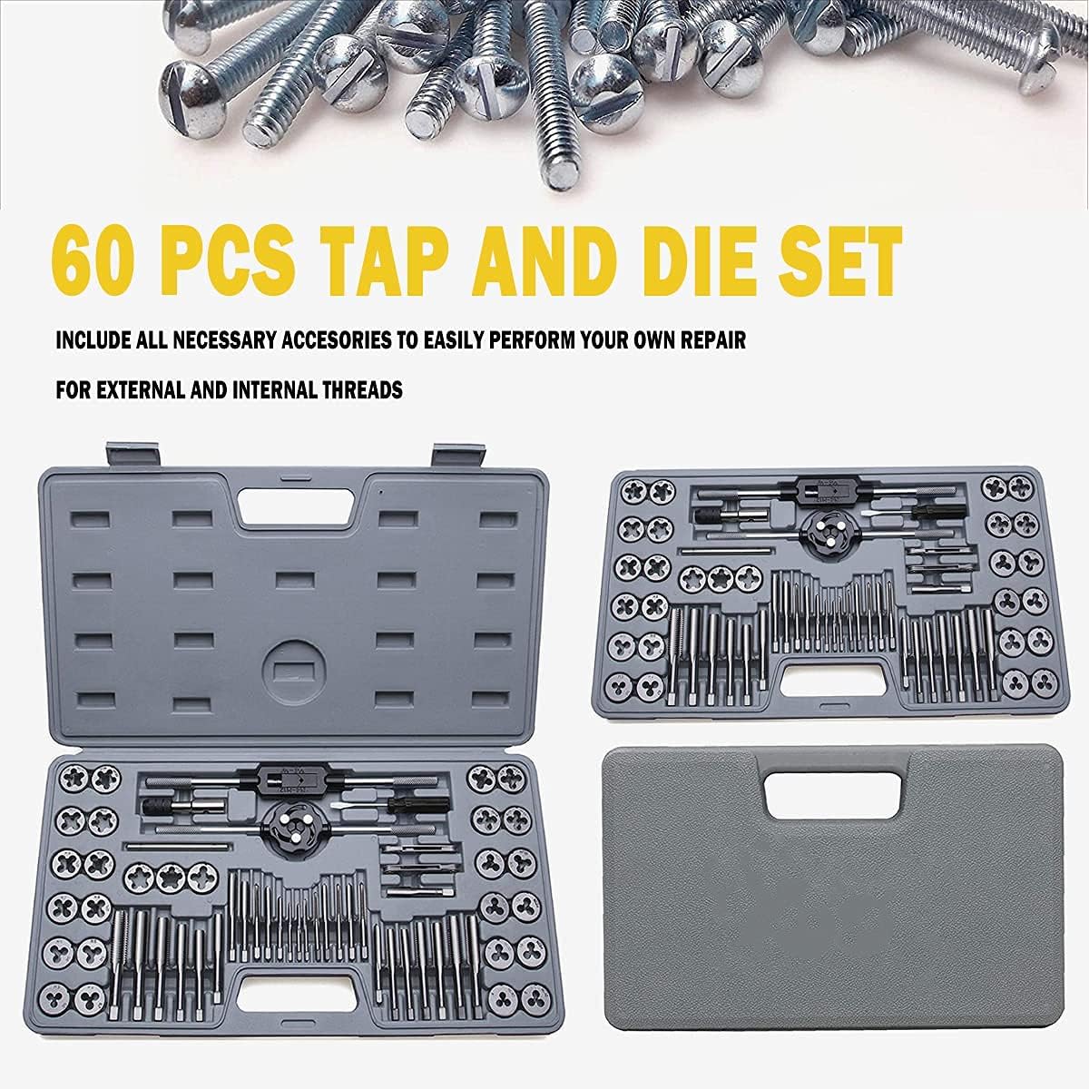 EilxMag 110PCS Hardened Alloy Steel Metric Tap and Die Rethreading Tool Set - Cutting External & Internal Threads with Storage Case (Pakage)