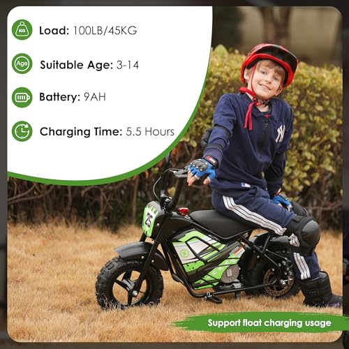 Electric Bike for Kids E Bikes Mini Dirt Bike Motorbike 250W 24V 9Ah Eletric Scooter Fast Dirtbike 2-Speed 10/12Mph 3-10 Old Teens Moped