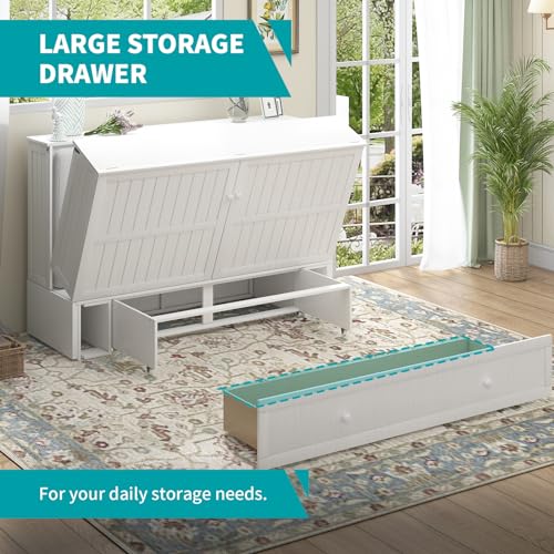 BALUS Queen Murphy Bed Cabinet, Murphy Beds with USB Charging Station, Foldable Mattress