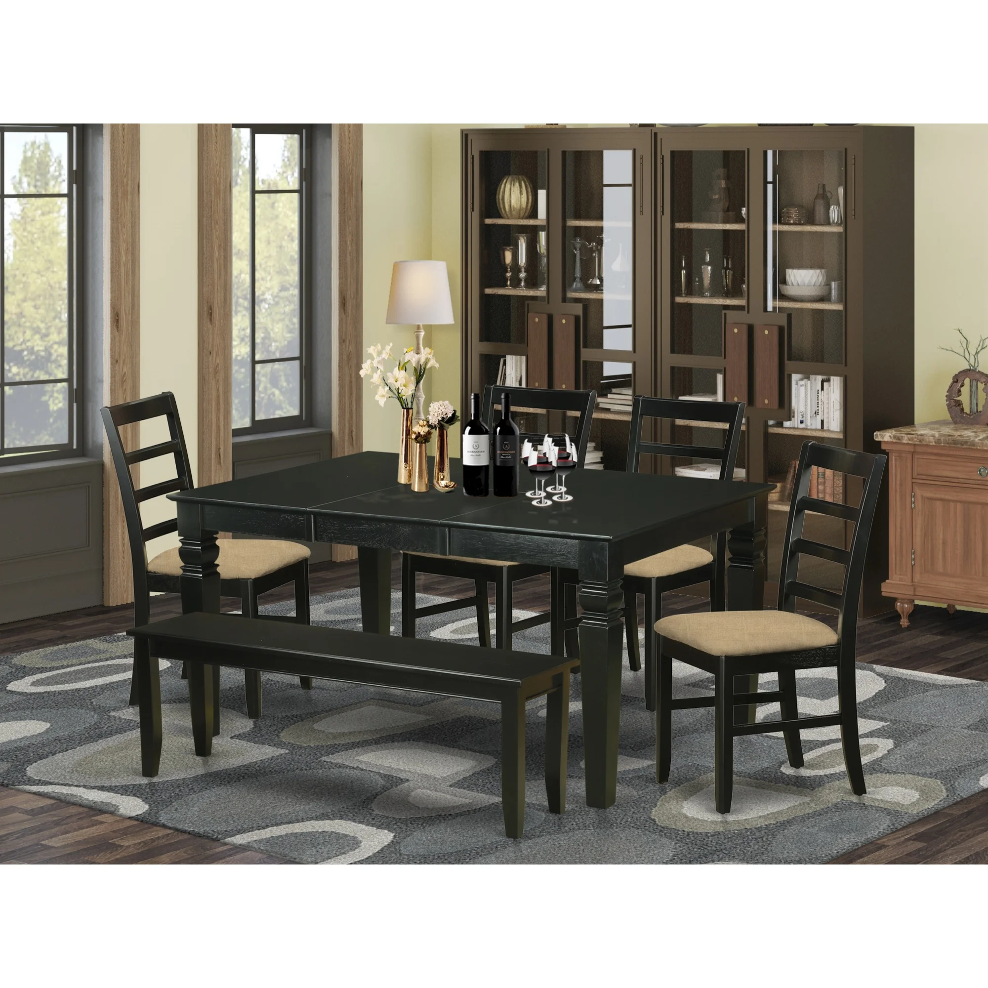 WEPF6D-BLK-C 6-Pc Kitchen nook Dining set - Small Kitchen Table and 4 Kitchen Chairs with Bench