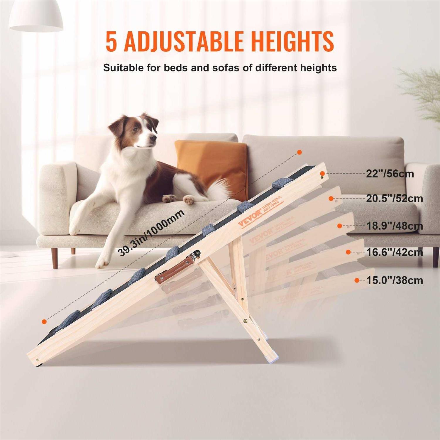 VEVOR Dog Ramp Folding Pet Ramp for Bed Adjustable Dog Ramp for Small