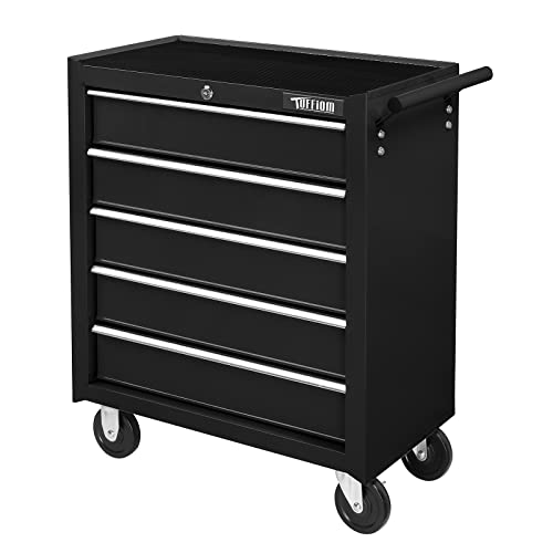 TUFFIOM 5-Drawer Rolling Tool Chest w/Drawers & Lock, Tool Storage Cabinet with Lockable Wheels, Top Cushion & Drawer Liners