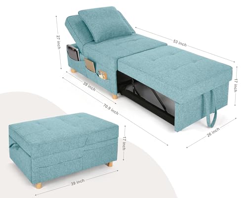 Sleeper Sofa Chair Bed,4-in-1 Convertible Sofa Bed Chair with 6 Adjustable Backrest and Pillow