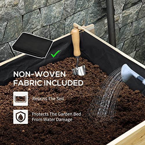 Outsunny 3-Tier Raised Garden Bed with 5 Compartments and Bed Liner, Elevated Wooded Wooden Planter Kit, for Vegetables, Herbs, Outdoor Plants