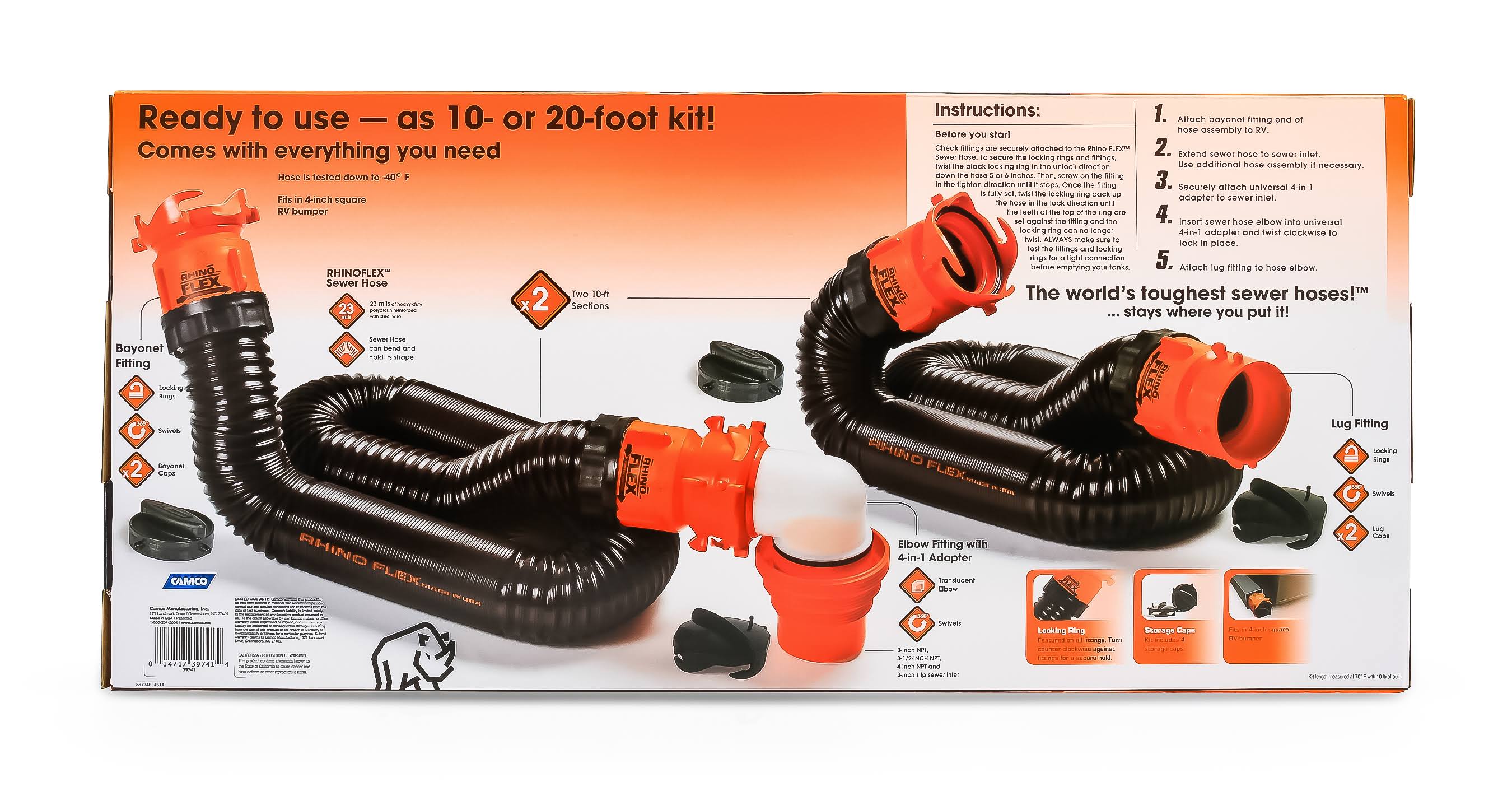 Camco RhinoFLEX 20& Sewer Hose Kit 39741