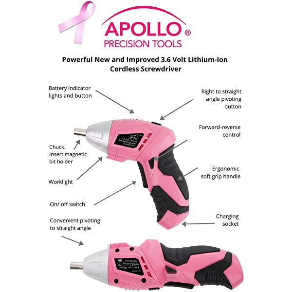 135 Piece Household Tool Kit Pink with Pivoting Dual-Angle 3.6 V Lithium-Ion Cordless Screwdriver - DT0773N1 135-Piece Tool Set Pink