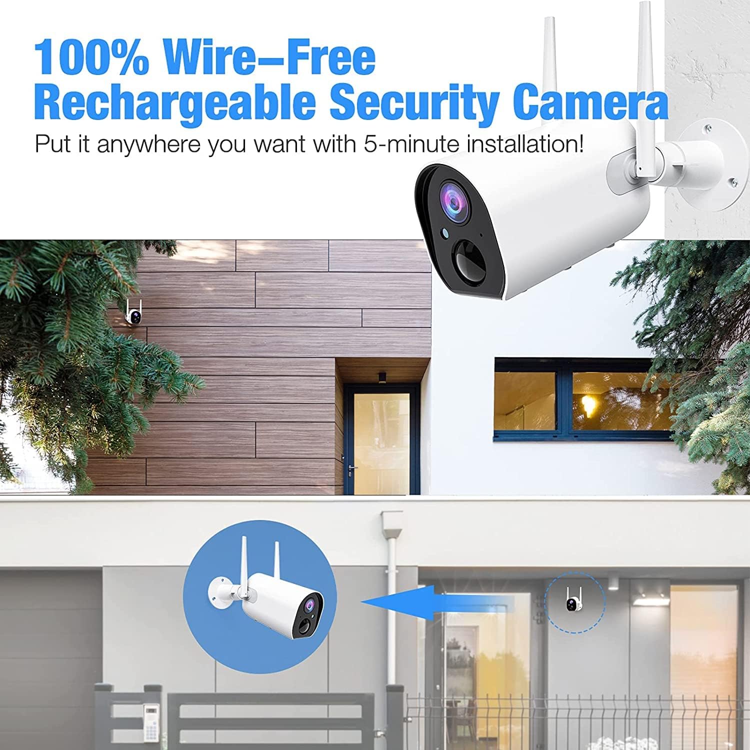Security Cameras Wireless Outdoor, 1080P Battery Powered WiFi Home Security Cameras with PIR Motion Detection, Night Vision, Two Way Talk