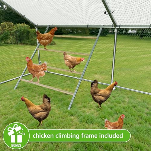 Large Chicken Coop,Metal Chicken Run for Yard with Feeding Door,Walk-in Chicken Pen for 10-20 Chickens,Outdoor Poultry Cage with Anti-UV Cover
