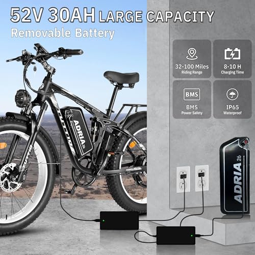TUTTIO Electric-Bike for Adults-Men, Dual-Motor-Ebike 40-46MPH-Hunting-Ebike, 52V 30AH Long Range Dirtbike, 26" Fat-Tire-Electric-Bicycle
