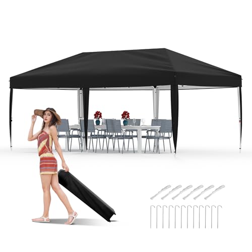 10x20 Pop Up Canopy - Easy Up Camping Tent with One Roller Bag, 3 Adjustable Height, 4 Weight Bags for Deck, Garden, Sports, Beach, Party - White