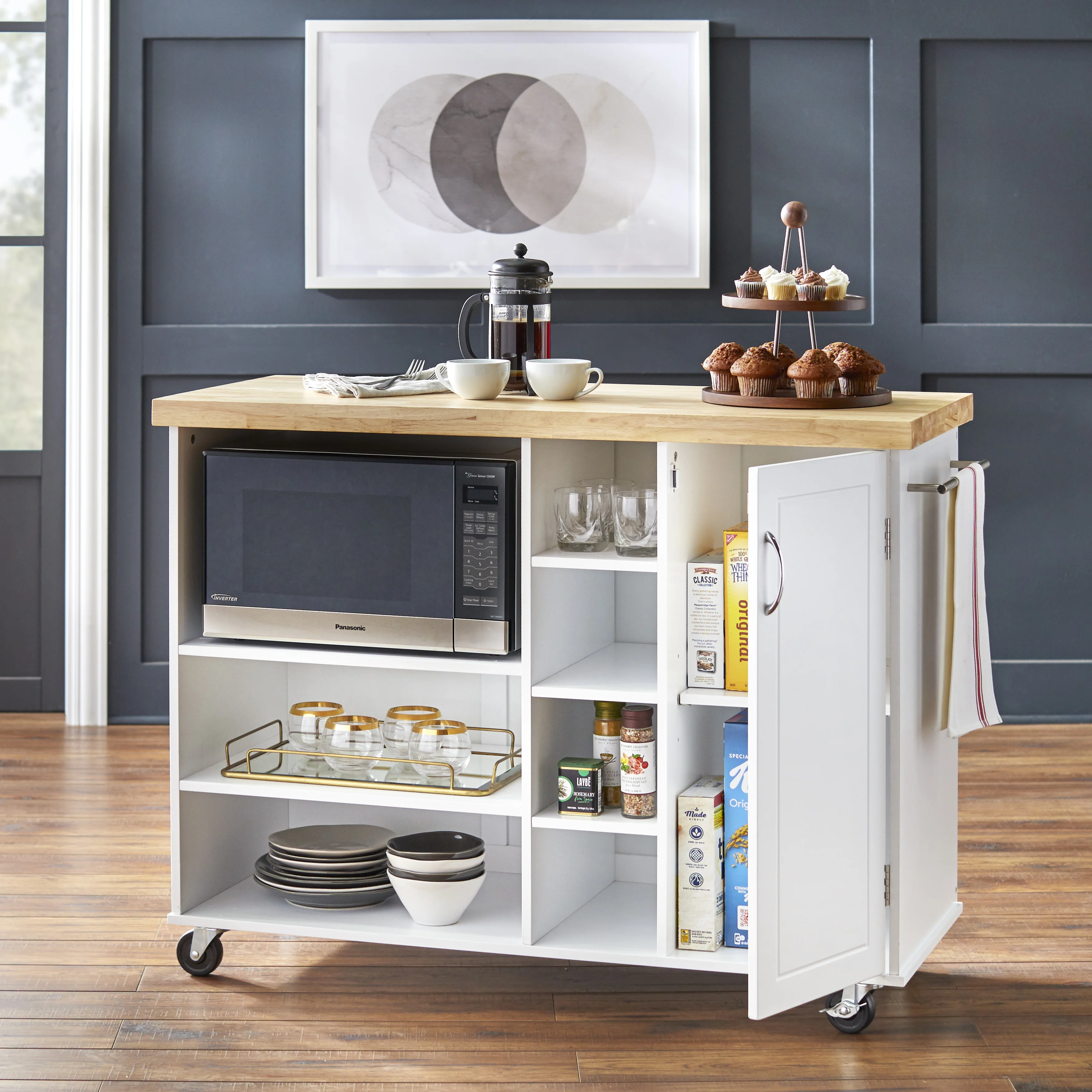 TMS Microwave Kitchen Cart, White