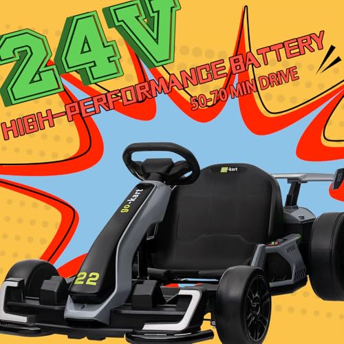 KerryYoo K61 Go Kart Electric Drift Kart Car with Length Adjustable Seat, 24V Outdoor Ride on Toy with 4 Speed Mode