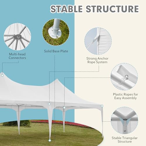 EROMMY 26x19ft Party Tent, White Wedding Tent, Decagonal Heavy Duty Canopy with 8 Removable Sidewalls, 8 Church Windows and 2 Pull-Back Doors