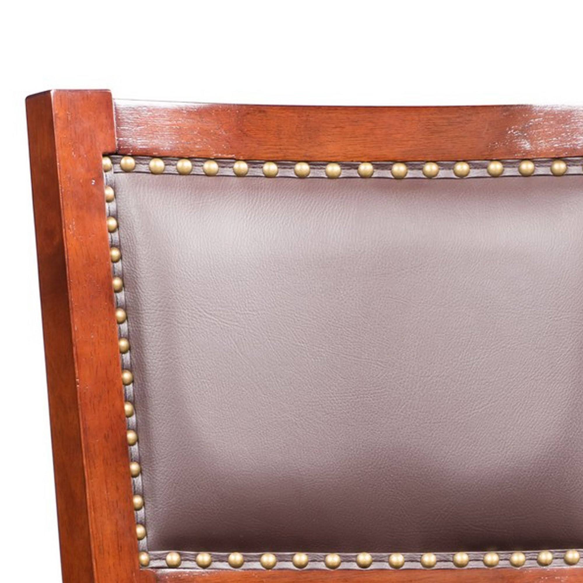 Swivel Bar Stool with Curved Padded Back and Nailhead TRIM, Cherry Brown, Saltoro Sherpi
