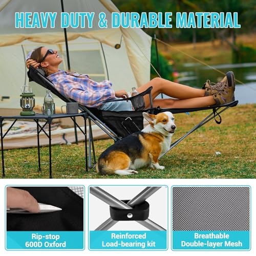 #WEJOY 2-in-1 Reclining Camping Chair with Footrest for Adults Folding Lounge Chair with Adjustable Backrest Lightweight Camping Chairs Heavy Duty