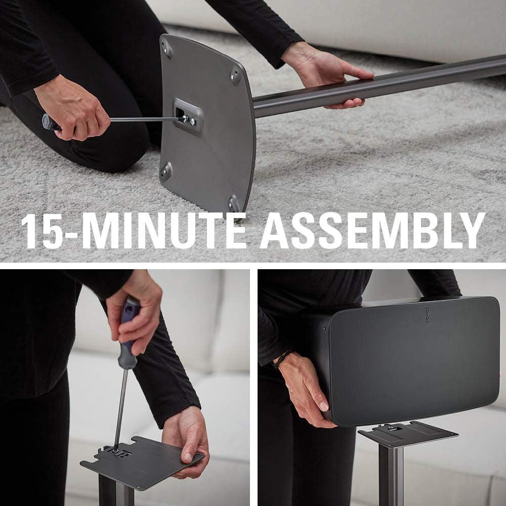 Sanus Wireless Speaker Stand for Sonos Five & Play:5 – Audio Enhancing Design for Vertical & Horizontal Orientations with Built-in Cable Management