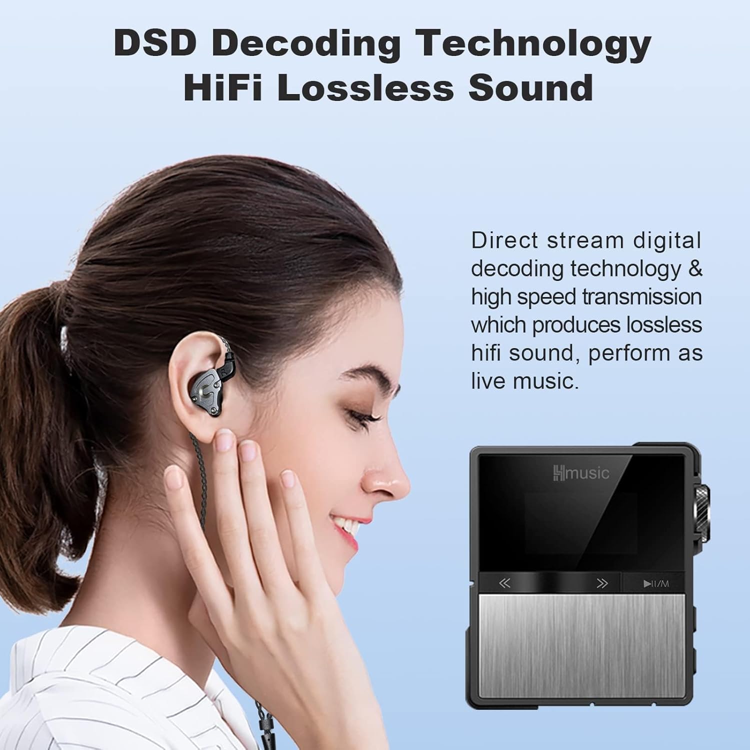 Hmusic P68 HiFi MP3 Player with Clip, Lossless DSD High Resolution Music Player Bluetooth, Portable Hi-Res Audio Player with 16GB Memory Card